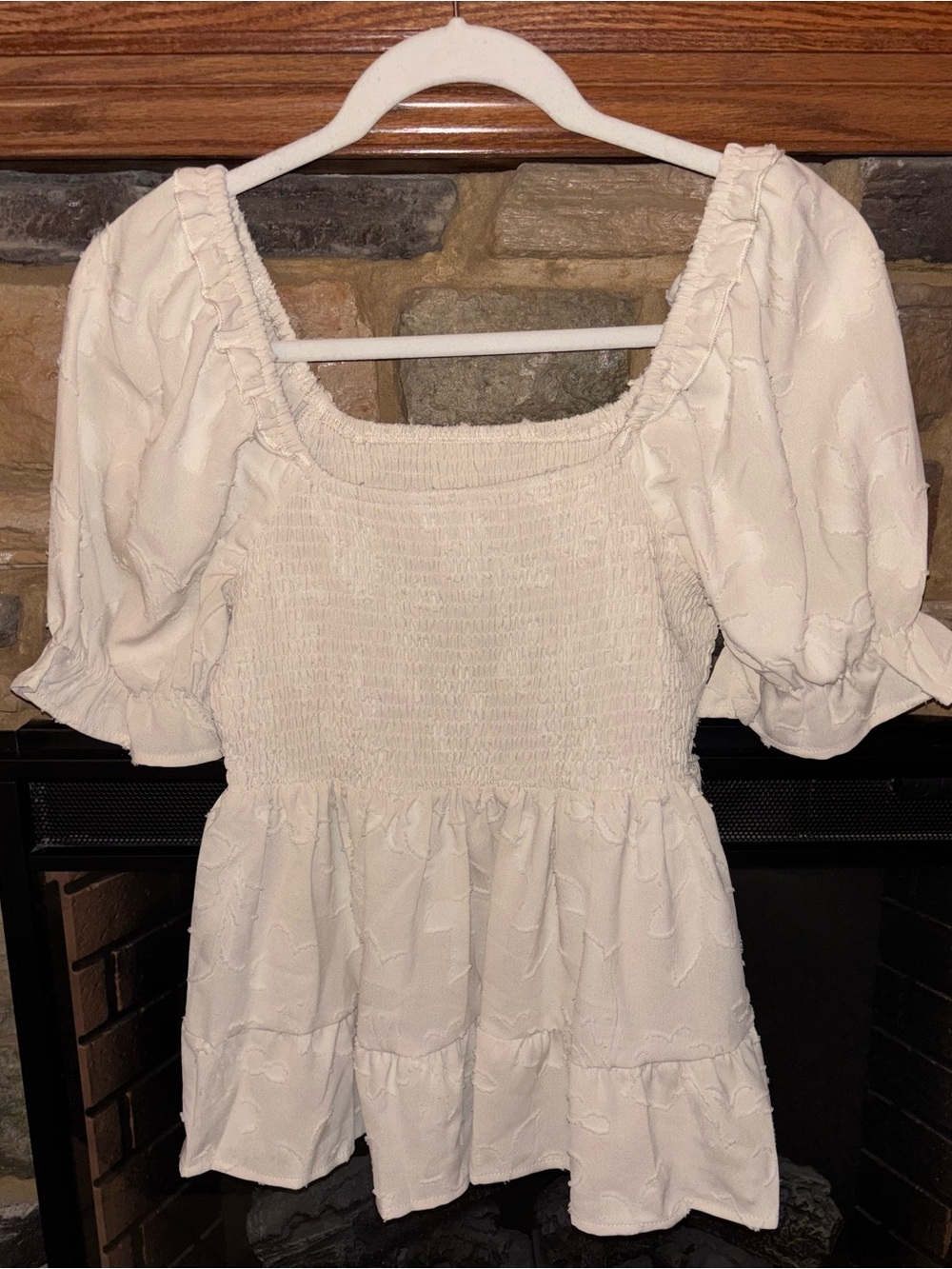 White Smocked Puff Sleeve Blouse